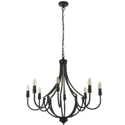 Hängelampen|Wohnzimmerlampen*Searchlight Kronleuchter Metall Ø 75 cm 8-flammig E14 Schwarz Rustikal