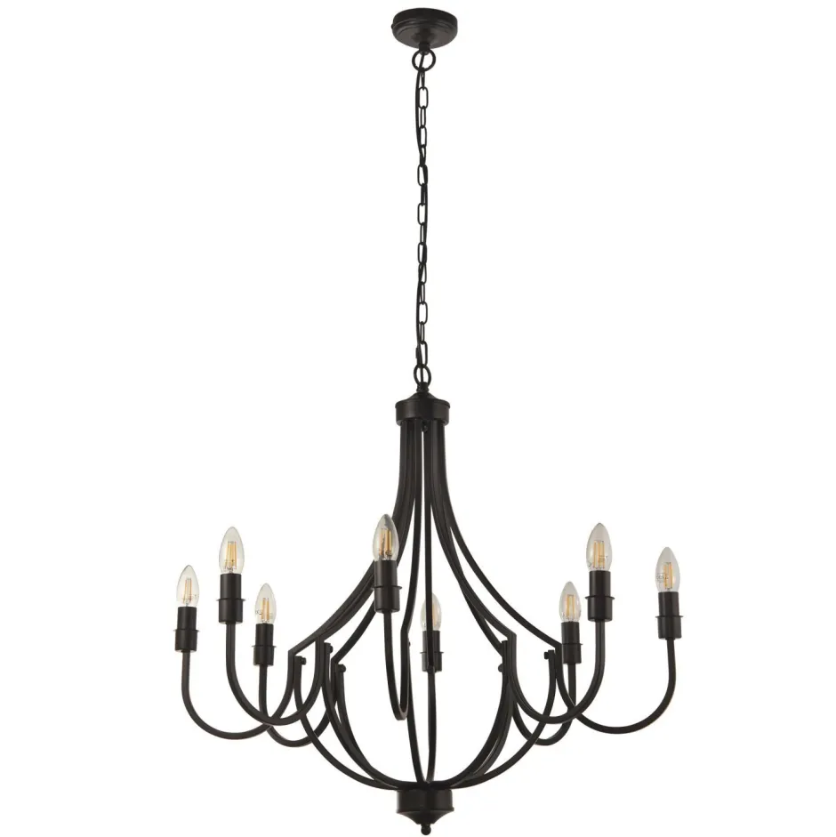 Hängelampen|Wohnzimmerlampen*Searchlight Kronleuchter Metall Ø 75 cm 8-flammig E14 Schwarz Rustikal