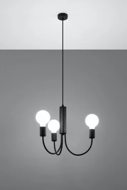 Sollux Kronleuchter Metall Ø 45 cm 3-flammig Retro Schwarz< Wohnzimmerlampen|Esszimmer Lampen