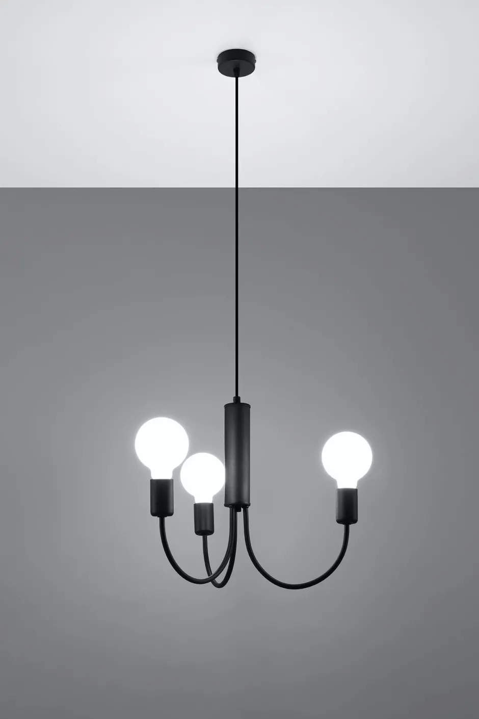 Sollux Kronleuchter Metall Ø 45 cm 3-flammig Retro Schwarz< Wohnzimmerlampen|Esszimmer Lampen