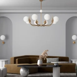 Deckenleuchten|Esszimmer Lampen*Maytoni Kronleuchter Metall Glas 103 cm breit in Messing Weiß