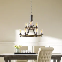 Wohnzimmerlampen|Esszimmer Lampen*Elstead Kronleuchter Metall Glas E27 Ø 82,9 cm groß Rustikal