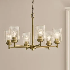 Hängelampen|Wohnzimmerlampen*Elstead Kronleuchter Metall Glas B: 66 cm H: max. 145,2 cm 6x E27