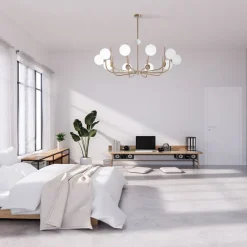 Maytoni Kronleuchter Metall Glas B: 116 cm in Messing Weiß E14< Deckenleuchten|Esszimmer Lampen