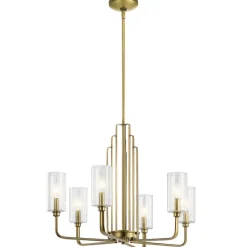 Hängelampen|Jugendstil Lampen*Elstead Kronleuchter Metall Glas B: 68,6 cm Art Déco in Messing CLAVA