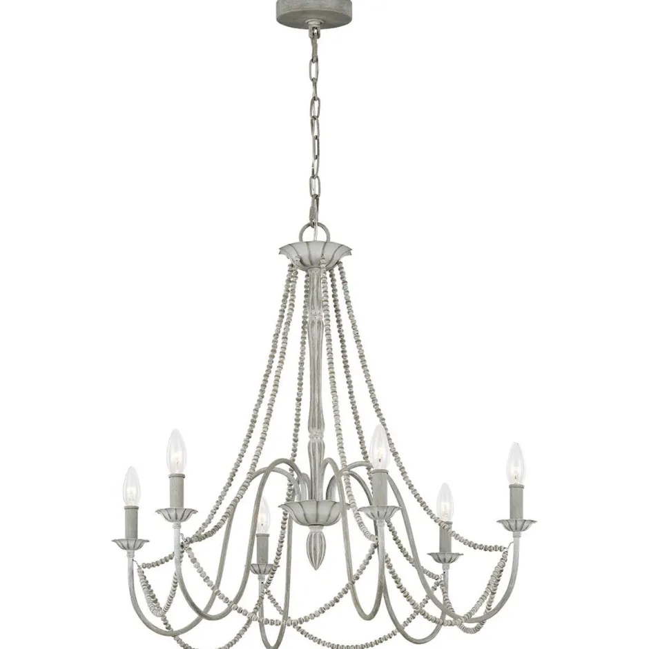 Elstead Kronleuchter Metall Holzperlen 71,1 cm breit Shabby Grau antik< Hängelampen|Schlafzimmer Lampen