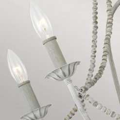 Elstead Kronleuchter Metall Holzperlen 71,1 cm breit Shabby Grau antik< Hängelampen|Schlafzimmer Lampen