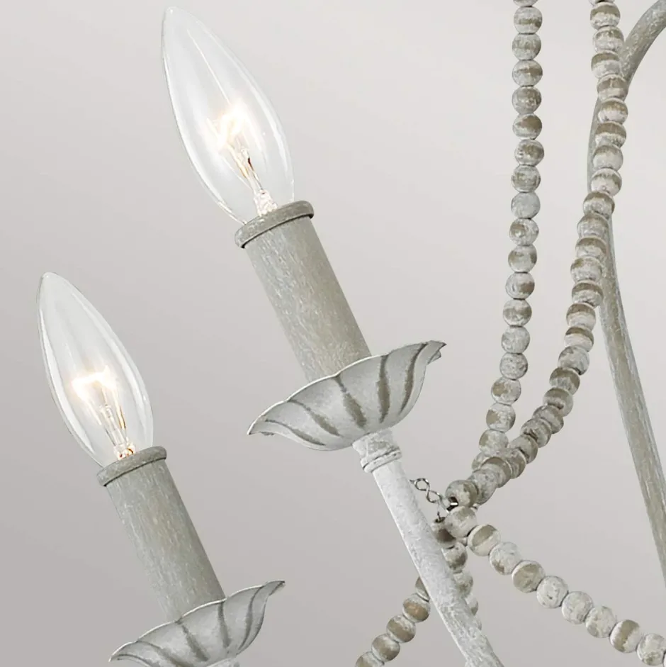 Elstead Kronleuchter Metall Holzperlen 71,1 cm breit Shabby Grau antik< Hängelampen|Schlafzimmer Lampen