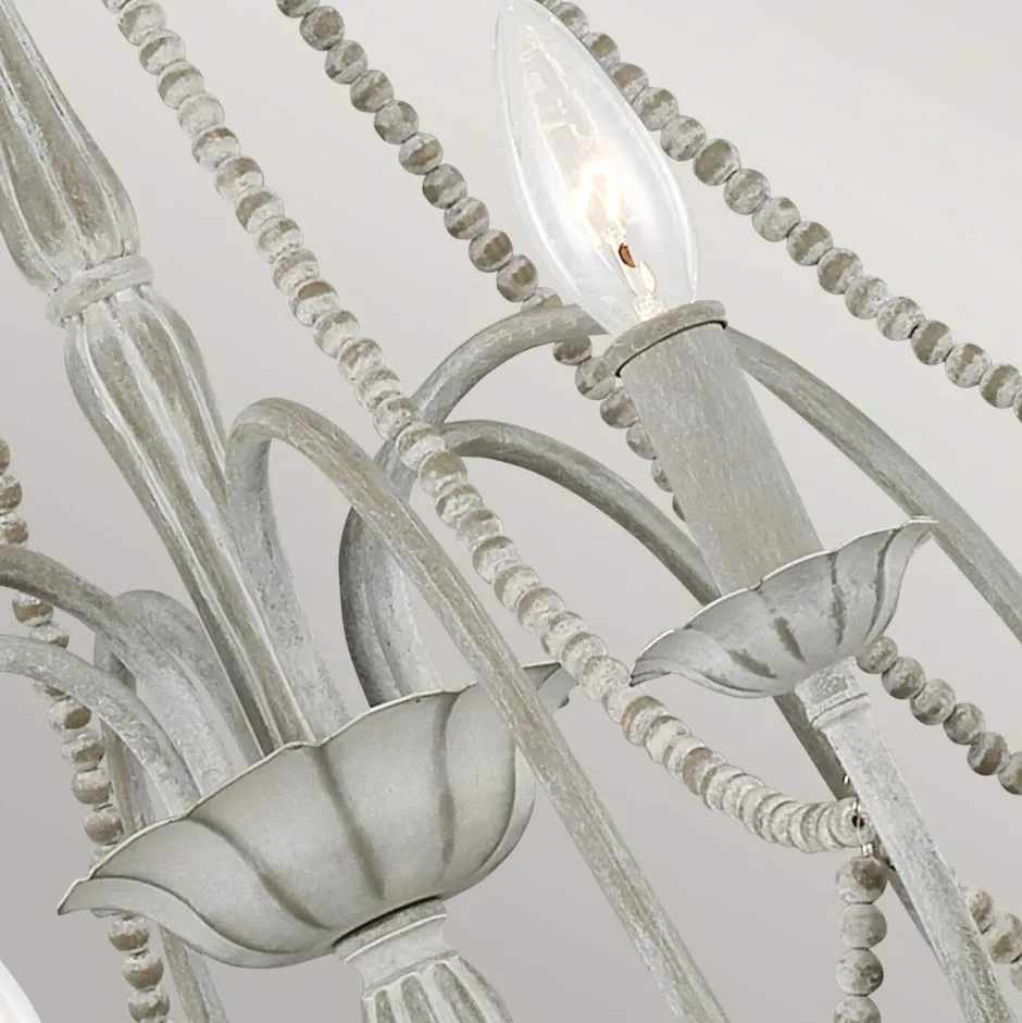 Elstead Kronleuchter Metall Holzperlen 71,1 cm breit Shabby Grau antik< Hängelampen|Schlafzimmer Lampen