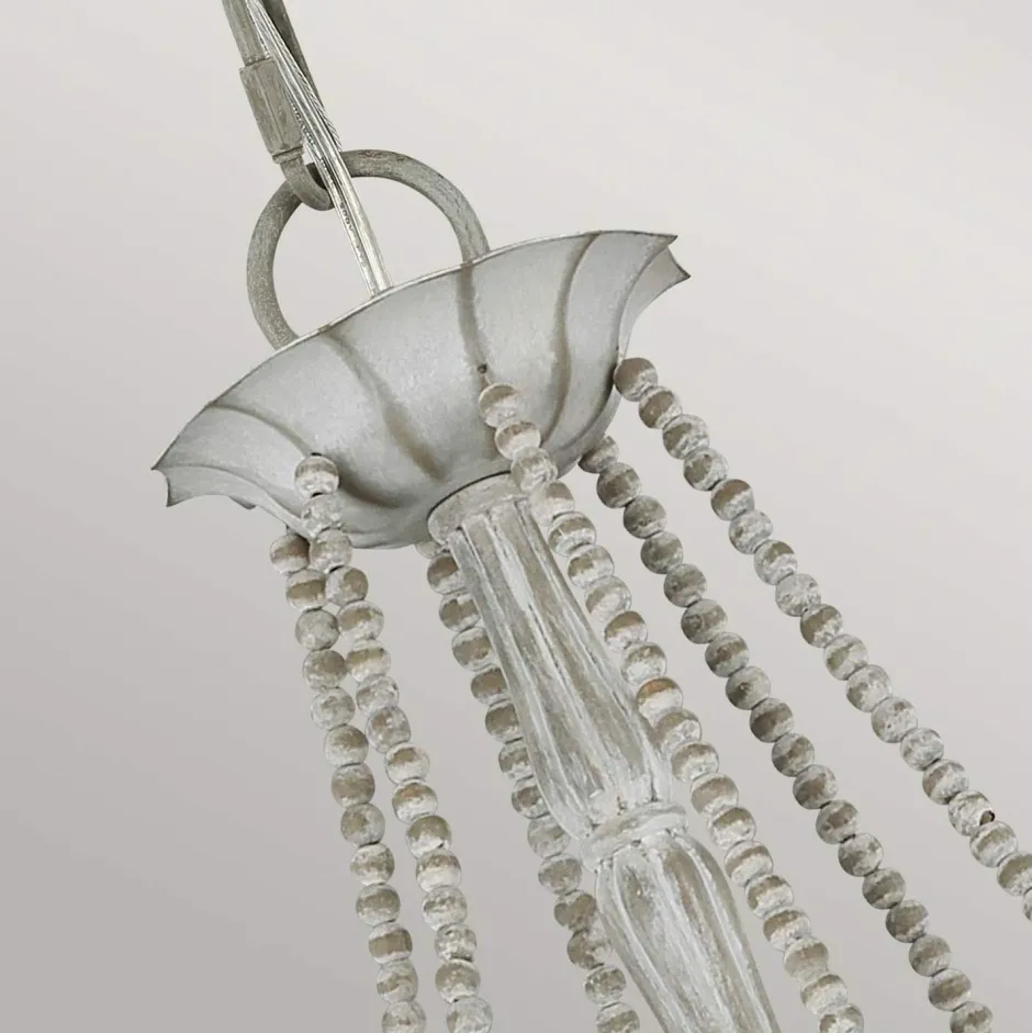 Elstead Kronleuchter Metall Holzperlen 71,1 cm breit Shabby Grau antik< Hängelampen|Schlafzimmer Lampen