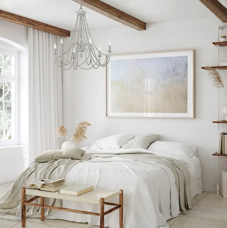 Elstead Kronleuchter Metall Holzperlen 71,1 cm breit Shabby Grau antik< Hängelampen|Schlafzimmer Lampen