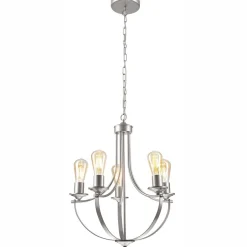 Bürolampen|Rustikale Lampen*Lamkur Kronleuchter Metall in Silber 5-flammig E27 Ø 45 cm Rustikal