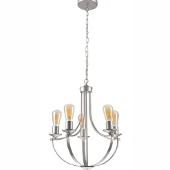 Bürolampen|Rustikale Lampen*Lamkur Kronleuchter Metall in Silber 5-flammig E27 Ø 45 cm Rustikal