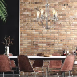 Bürolampen|Rustikale Lampen*Lamkur Kronleuchter Metall in Silber 5-flammig E27 Ø 45 cm Rustikal