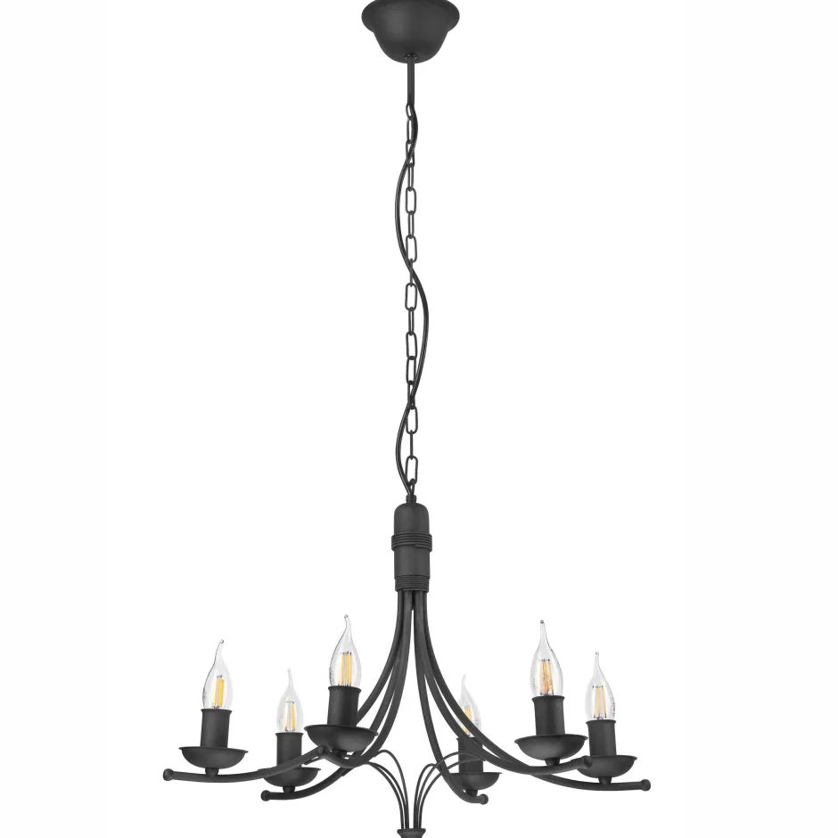 Hängelampen|Kronleuchter*Lamkur Kronleuchter Metall Rustikal 6-armig E14 Schwarz