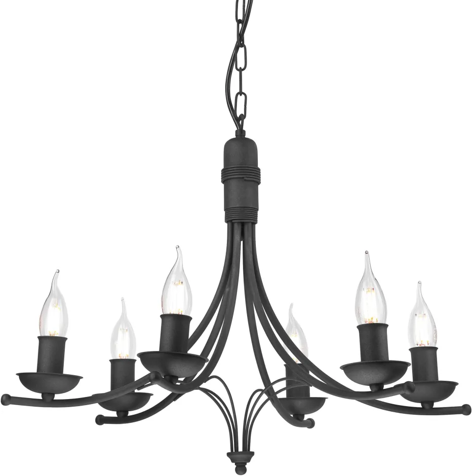 Hängelampen|Kronleuchter*Lamkur Kronleuchter Metall Rustikal 6-armig E14 Schwarz