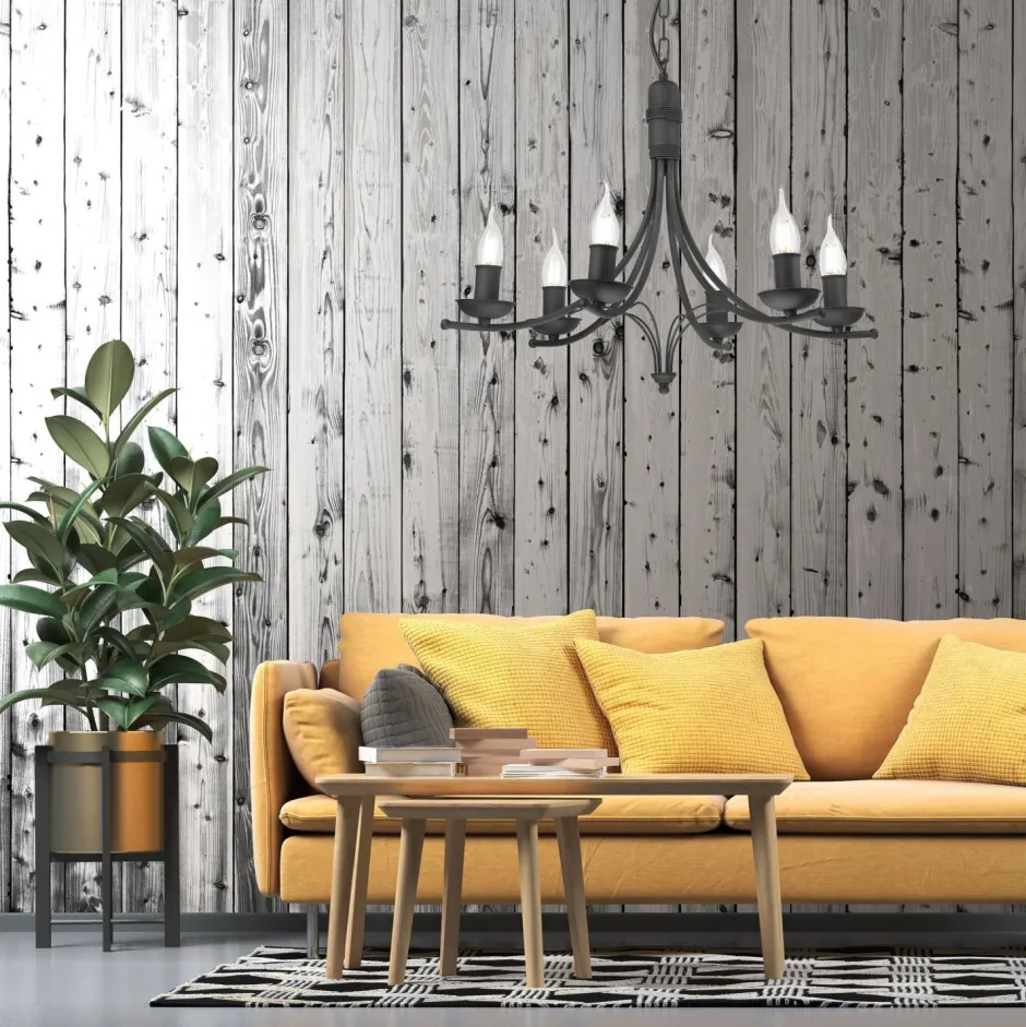 Hängelampen|Kronleuchter*Lamkur Kronleuchter Metall Rustikal 6-armig E14 Schwarz