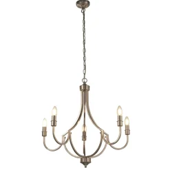 Hängelampen|Esszimmer Lampen*Searchlight Kronleuchter Metall Rustikal Ø 65 cm in Silber 5-armig E14