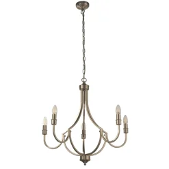 Hängelampen|Esszimmer Lampen*Searchlight Kronleuchter Metall Rustikal Ø 65 cm in Silber 5-armig E14