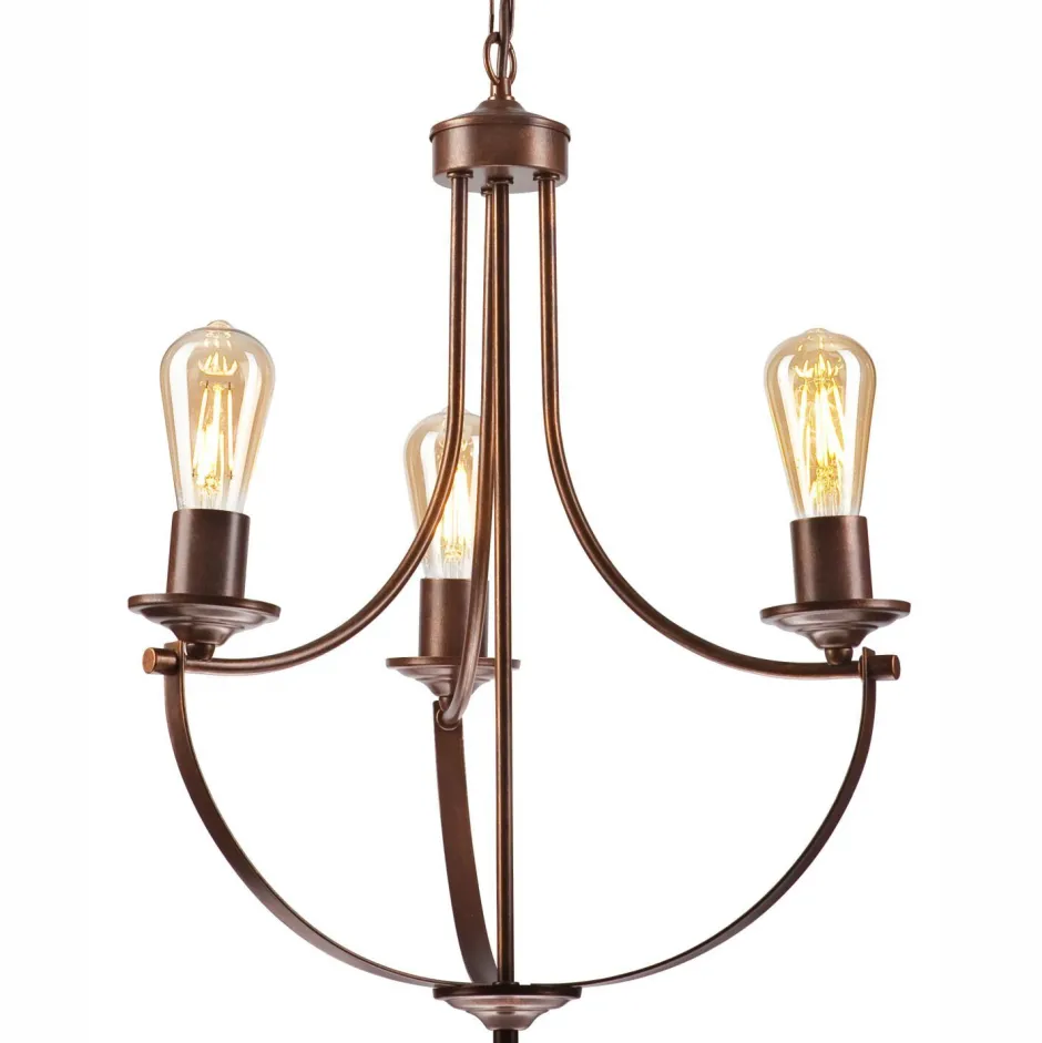 Lamkur Kronleuchter Metall Rustikal Ø 42 cm 3-armig E27 Braun< Bürolampen|Rustikale Lampen