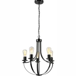 Bürolampen|Rustikale Lampen*Lamkur Kronleuchter Metall Schwarz Ø 45 cm 3-flammig E27 Rustikal