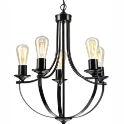 Bürolampen|Rustikale Lampen*Lamkur Kronleuchter Metall Schwarz Ø 45 cm 3-flammig E27 Rustikal