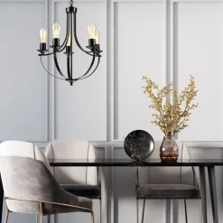 Bürolampen|Rustikale Lampen*Lamkur Kronleuchter Metall Schwarz Ø 45 cm 3-flammig E27 Rustikal