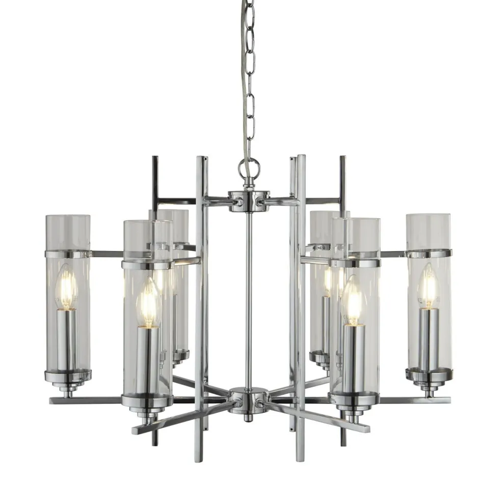 Searchlight Kronleuchter mit Schirm Ø 59,5 cm Glas Metall 6x E14 Modern< Hängelampen|Esszimmer Lampen