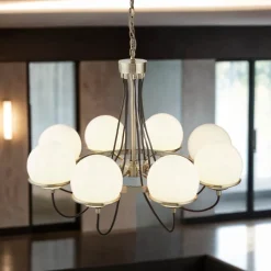 Hängelampen|Esszimmer Lampen*Searchlight Kronleuchter mit Schirm Ø 75 cm Kugel rund in Messing antik