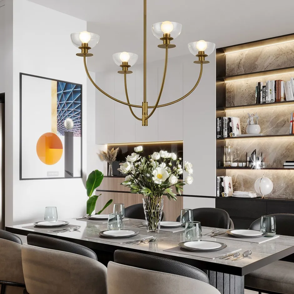 Elstead Kronleuchter mit Schirm B: 67,3 cm 4-flammig E14 Metall Glas< Hängelampen|Esszimmer Lampen