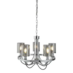 Hängelampen|Wohnzimmerlampen*Searchlight Kronleuchter mit Schirm Chrom Grau Ø 51 cm E14 Glas Metall