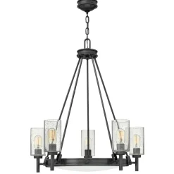 Elstead Kronleuchter mit Schirm D: 68,5 cm rund Schwarz Metall Glas< Hängelampen|Wohnzimmerlampen