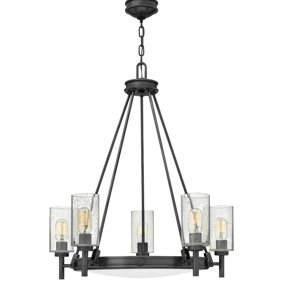 Elstead Kronleuchter mit Schirm D: 68,5 cm rund Schwarz Metall Glas< Hängelampen|Wohnzimmerlampen