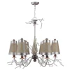 Moderne Lampen|Stofflampen*Elstead Kronleuchter mit Schirm in Taupe Silber Stoff Metall
