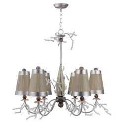 Moderne Lampen|Stofflampen*Elstead Kronleuchter mit Schirm in Taupe Silber Stoff Metall