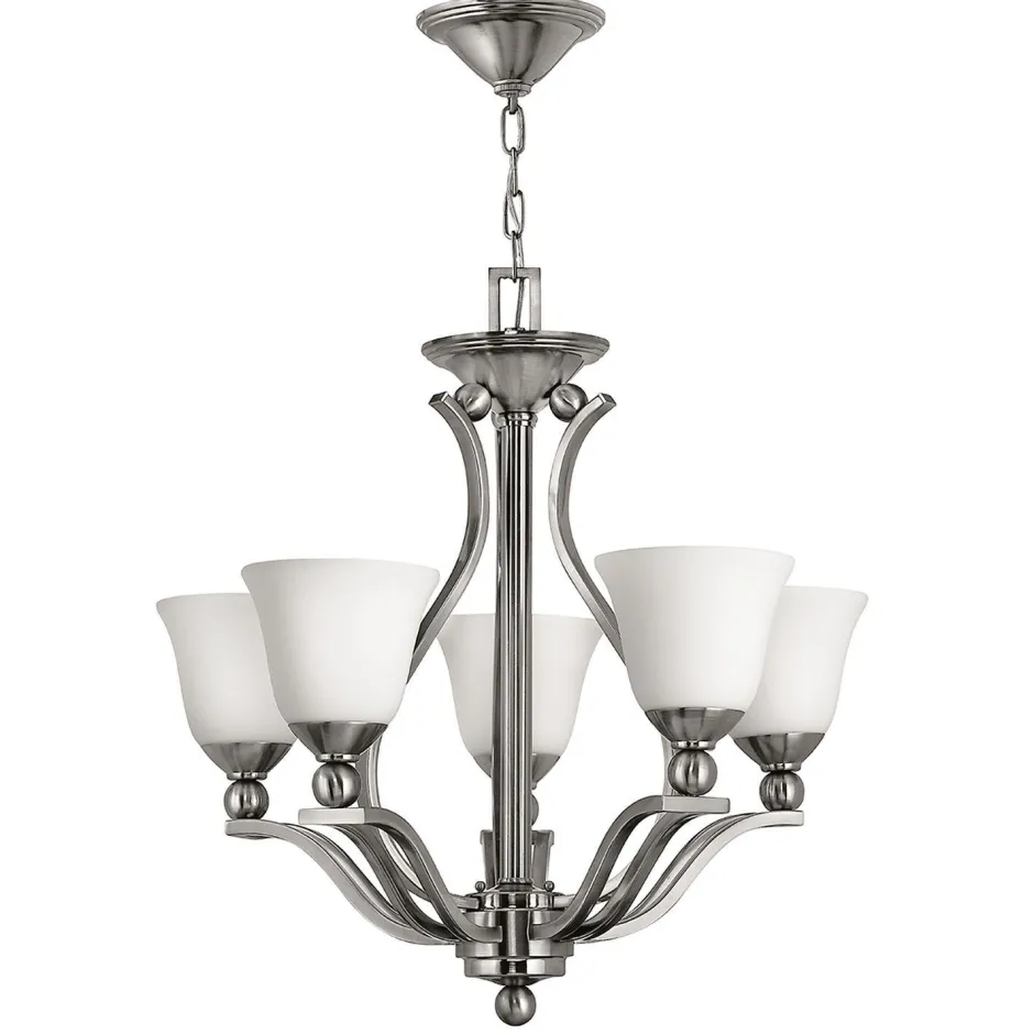 Hängelampen|Moderne Lampen*Elstead Kronleuchter modern Esszimmer in Nickel Weiß Glas Schirm