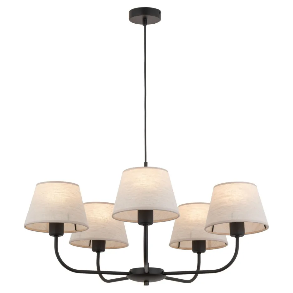 TK Lighting Kronleuchter Modern Metall Stoff Schirm 5-flammig E27< Wohnzimmerlampen|Stofflampen