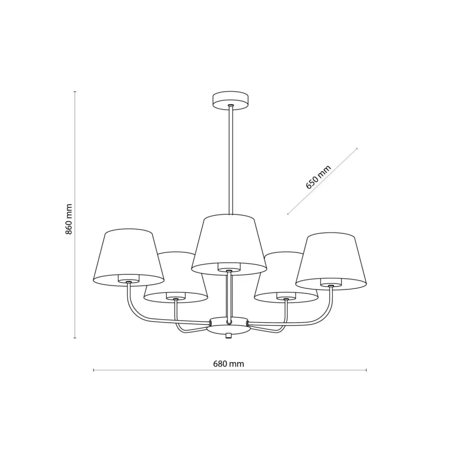 TK Lighting Kronleuchter Modern Metall Stoff Schirm 5-flammig E27< Wohnzimmerlampen|Stofflampen