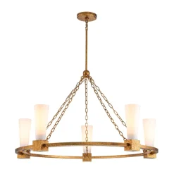 Hängelampen|Wohnzimmerlampen*Elstead Kronleuchter rund D: 106 cm E27 Metall Glas in Gold antik Weiß