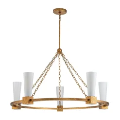 Hängelampen|Wohnzimmerlampen*Elstead Kronleuchter rund D: 106 cm E27 Metall Glas in Gold antik Weiß