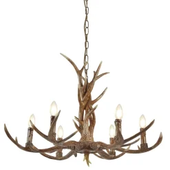Hängelampen|Wohnzimmerlampen*Searchlight Kronleuchter Rustikal aus Resin künstliches Geweih Ø 80 cm