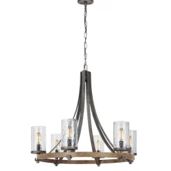 Elstead Kronleuchter Rustikal Glas Metall E27 D: 77,2 cm rund< Hängelampen|Esszimmer Lampen