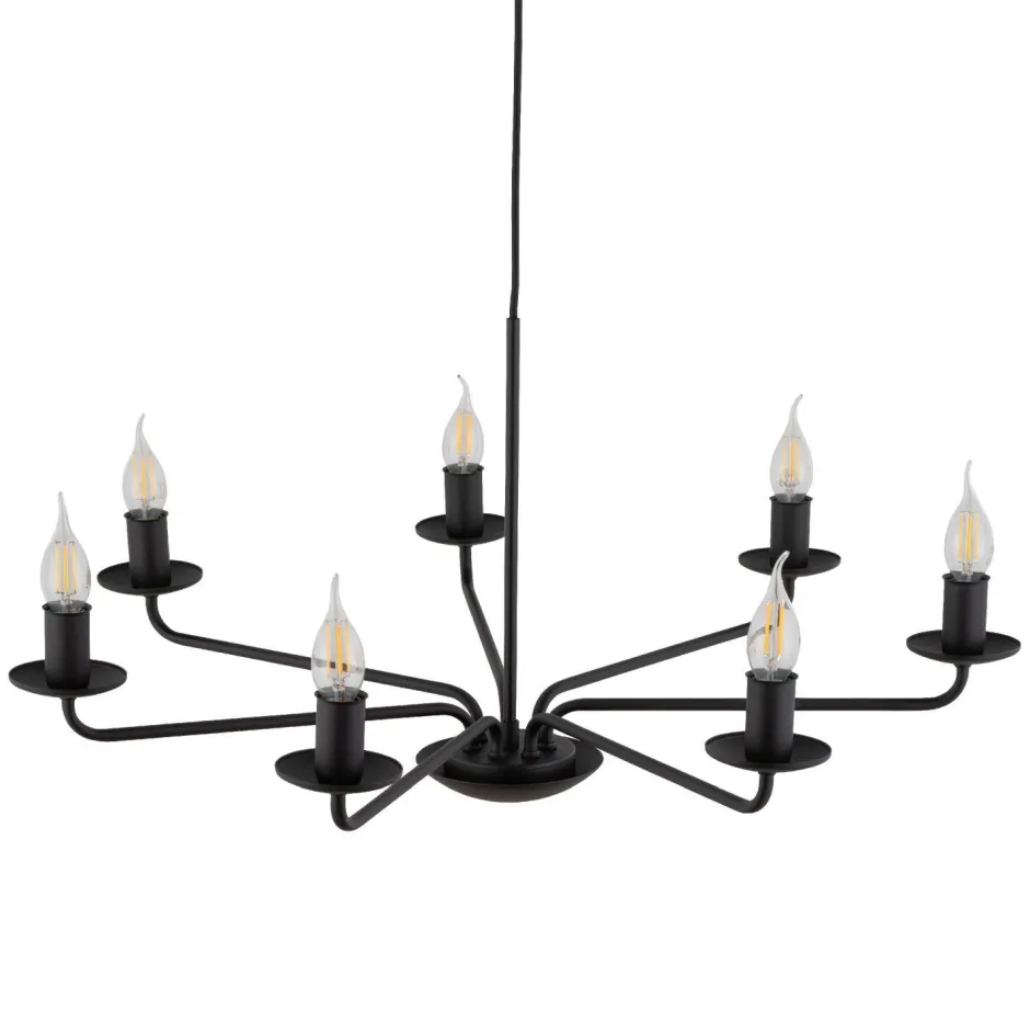 TK Lighting Kronleuchter Rustikal Metall Schwarz 7-flammig E27< Kronleuchter|Wohnzimmerlampen