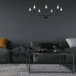 TK Lighting Kronleuchter Rustikal Metall Schwarz 7-flammig E27< Kronleuchter|Wohnzimmerlampen