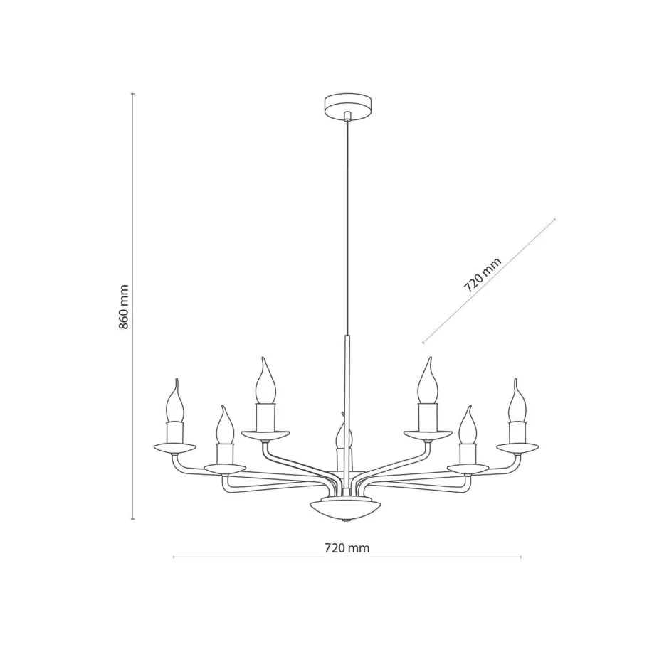 TK Lighting Kronleuchter Rustikal Metall Schwarz 7-flammig E27< Kronleuchter|Wohnzimmerlampen