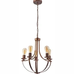 Lamkur Kronleuchter Rustikal Metall Ø 45 cm 5-flammig E27 Braun< Bürolampen|Rustikale Lampen