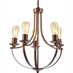 Lamkur Kronleuchter Rustikal Metall Ø 45 cm 5-flammig E27 Braun< Bürolampen|Rustikale Lampen