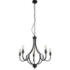 Searchlight Kronleuchter Rustikal Schwarz Ø 65 cm Metall 5x E14< Hängelampen|Wohnzimmerlampen