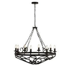 Hängelampen|Wohnzimmerlampen*Searchlight Kronleuchter Rustikal Schmiedeeisen Ø 80 cm Schwarz 8x E14