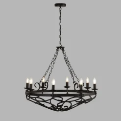 Hängelampen|Wohnzimmerlampen*Searchlight Kronleuchter Rustikal Schmiedeeisen Ø 80 cm Schwarz 8x E14